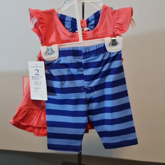 2 Piece Rare Editions Coral and Blue Outfit 3-6 months NWTs - Picture 6 of 7